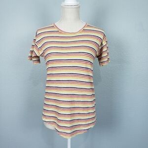 MADEWELL Women's  Whisper Cotton Crewneck Tee Rainbow Stripe Twee Sz XXS